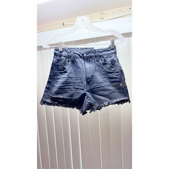 AND NOW THIS BLACK DISTRESSED JEAN SHORTS WOMENS SZ 25 NEW P1-48 - Picture 2 of 12